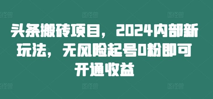 头条搬砖项目，2024内部新玩法，无风险起号0粉即可开通收益-虫2小屋