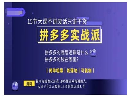 朋哥电商(拼多多实战派)，15节大课不讲废话只讲干货，简单粗暴 能落地 可复制-虫2小屋