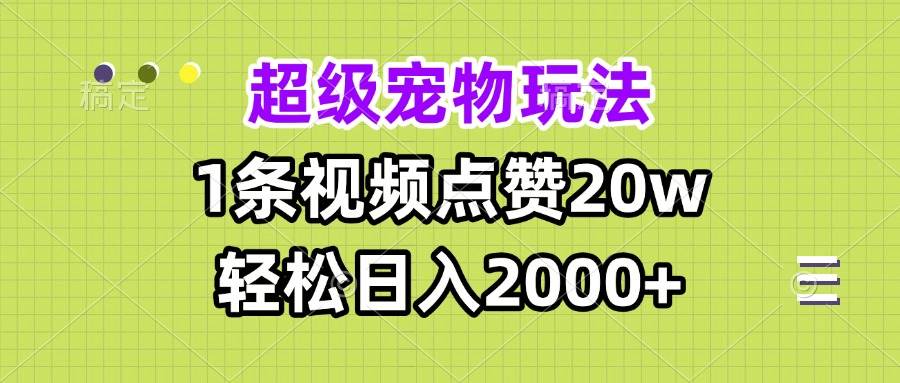 （13578期）超级宠物视频玩法，1条视频点赞20w，轻松日入2000+-虫2小屋