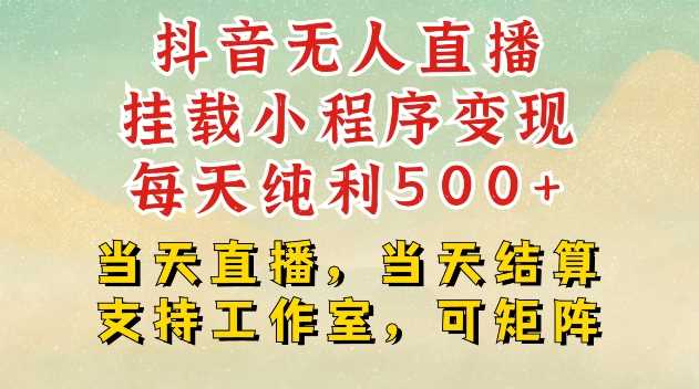 抖音无人直播挂载小程序变现每天纯利500+当天直播，当天结算支持工作室，可矩阵【揭秘】-虫2小屋