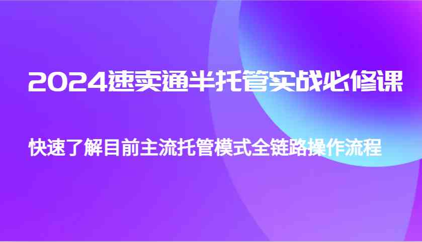 2024速卖通半托管从0到1实战必修课，帮助你快速了解目前主流托管模式全链路操作流程-虫2小屋