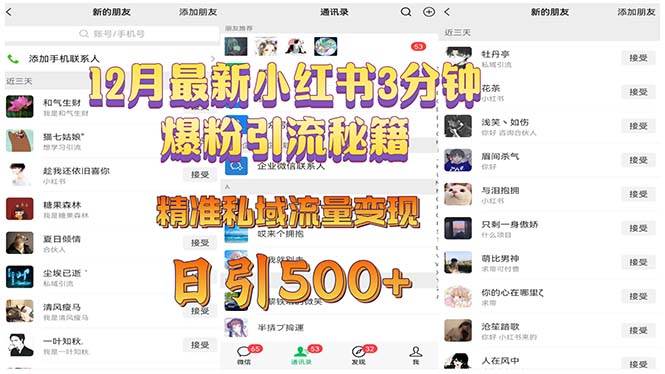 （13653期）12月最新小红书3分钟爆粉引流秘籍 精准私域流量变现 日引500+-虫2小屋