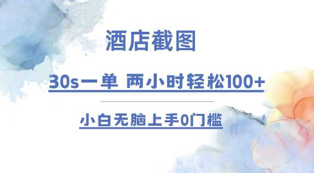 酒店截图 30s一单  2小时轻松100+ 小白无脑上手0门槛【仅揭秘】-虫2小屋