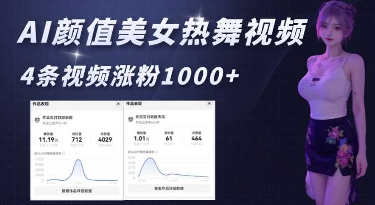 AI颜值美女热舞视频，4条视频涨粉1000+，实测6分钟一条-虫2小屋