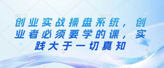创业实战操盘系统，创业者必须要学的课，实践大于一切真知-虫2小屋