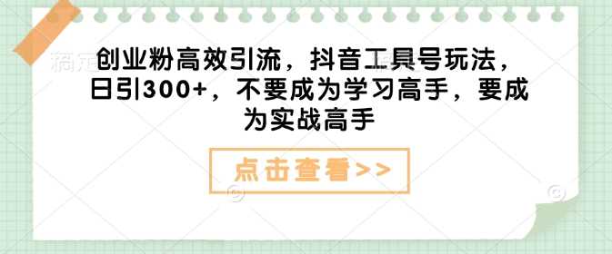 创业粉高效引流，抖音工具号玩法，日引300+，不要成为学习高手，要成为实战高手-虫2小屋