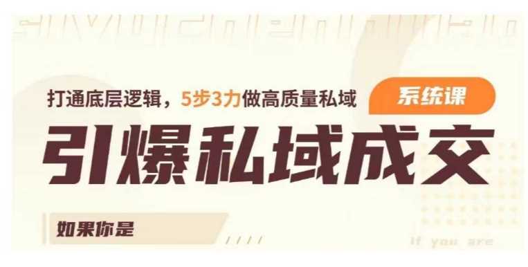 引爆私域成交力系统课，打通底层逻辑，5步3力做高质量私域-虫2小屋