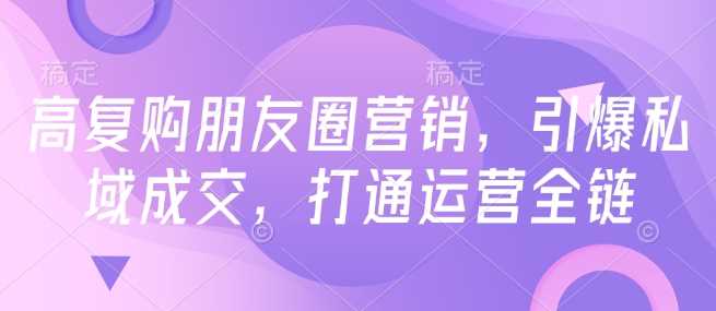 高复购朋友圈营销，引爆私域成交，打通运营全链-虫2小屋