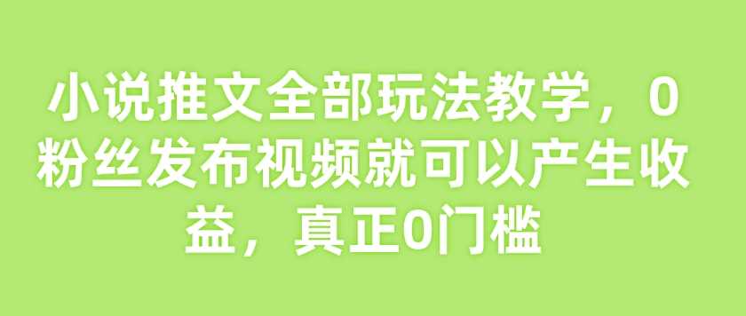 小说推文全部玩法教学，0粉丝发布视频就可以产生收益，真正0门槛-虫2小屋