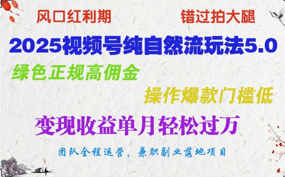 2025视频号纯自然流玩法5.0，绿色正规高佣金，操作爆款门槛低，变现收益单月轻松过万-虫2小屋