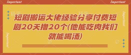 短剧搬运大佬经验分享付费短剧20天撸20个(他能吃肉我们就能喝汤)-虫2小屋
