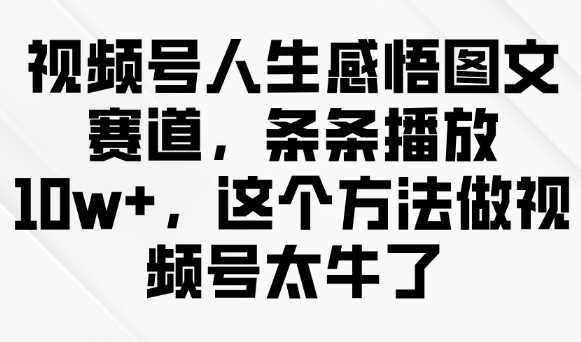 视频号人生感悟图文赛道，条条播放10w+，这个方法做视频号太牛了-虫2小屋