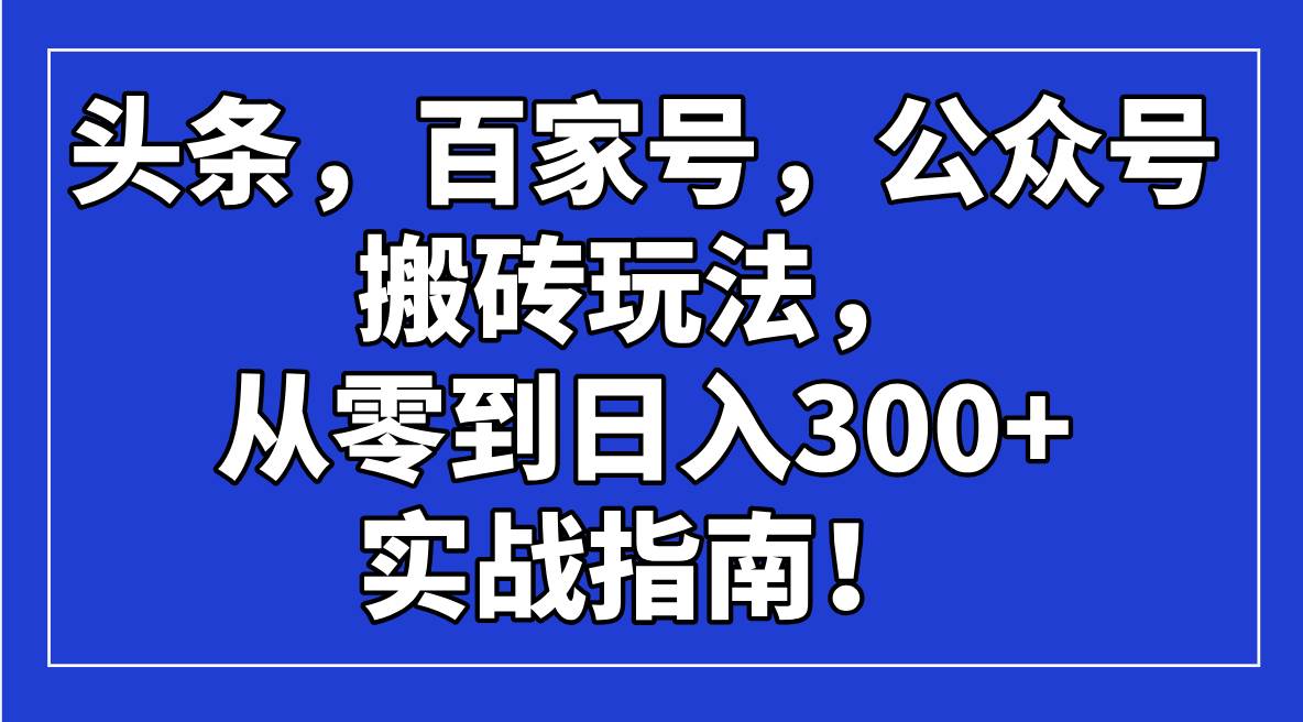 （14405期）头条，百家号，公众号搬砖玩法，从零到日入300+的实战指南！-虫2小屋