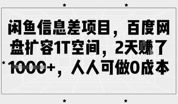 闲鱼信息差项目，百度网盘扩容1T空间，2天收益1k+，人人可做0成本-虫2小屋