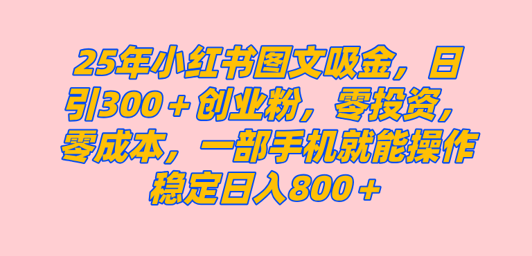 （14437期）25年小红书创业粉图文自热打法，一部手机简单操作， 日引300＋创业粉，零投资，零成本，每天利用20分钟就能完成-虫2小屋