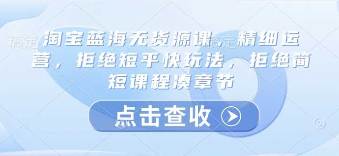 淘宝蓝海无货源课，精细运营，拒绝短平快玩法，拒绝简短课程凑章节-虫2小屋