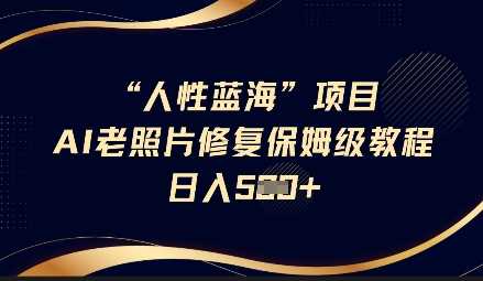 人性蓝海AI老照片修复项目保姆级教程，长期复购，轻松日入5张-虫2小屋