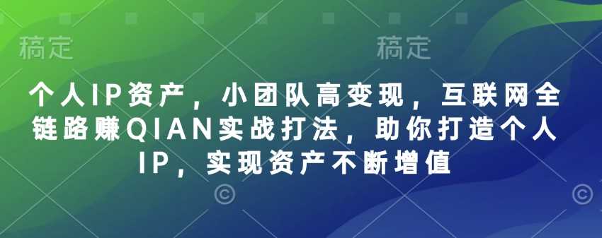个人IP资产，小团队高变现，互联网全链路赚QIAN实战打法，助你打造个人IP，实现资产不断增值-虫2小屋