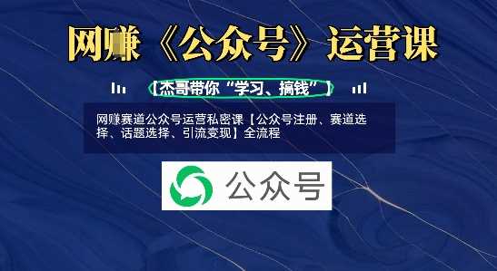 网创赛道公众号运营私密课【公众号注册、赛道选择、话题选择、引流变现】全流程-虫2小屋