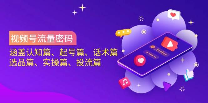 视频号流量密码：涵盖认知篇、起号篇、话术篇、选品篇、实操篇、投流篇-虫2小屋