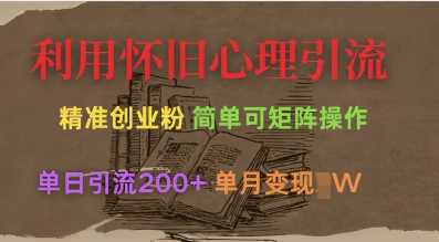利用怀旧心理，引流创业粉，简单可矩阵操作，单日引流200+，月变现过W-虫2小屋