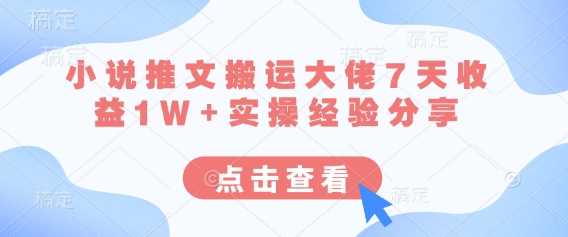 小说推文搬运大佬7天收益1W+实操经验分享-虫2小屋
